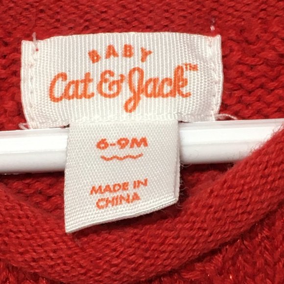 Cat Jack Sweater Dress Infant Girls 6-9m Red Lattice Stitch Knit Long Sleeve - Picture 4 of 6